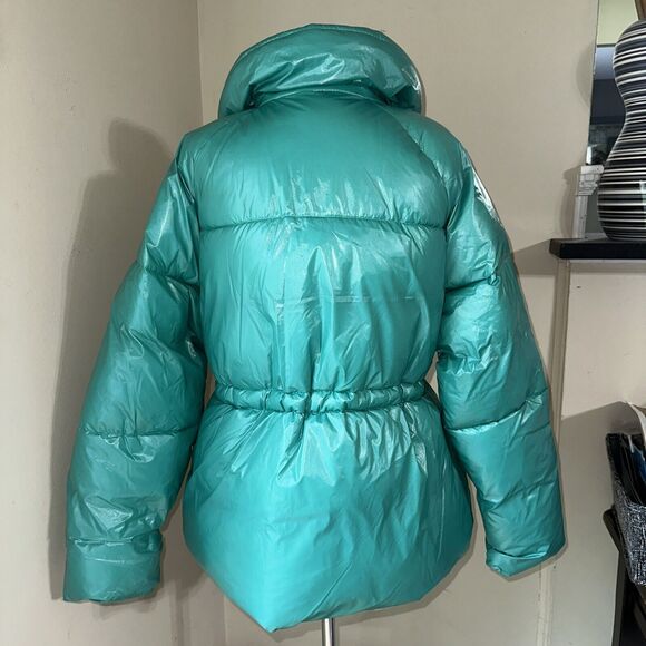 A New Day Women's Green Mid Length Puffer Coat Zip Snap Collared Size Large EUC - Picture 8 of 16